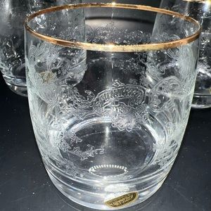 4 Bohemia Crystal Gold Lace 10oz Old Fashionable Glasses Czekoslovakia